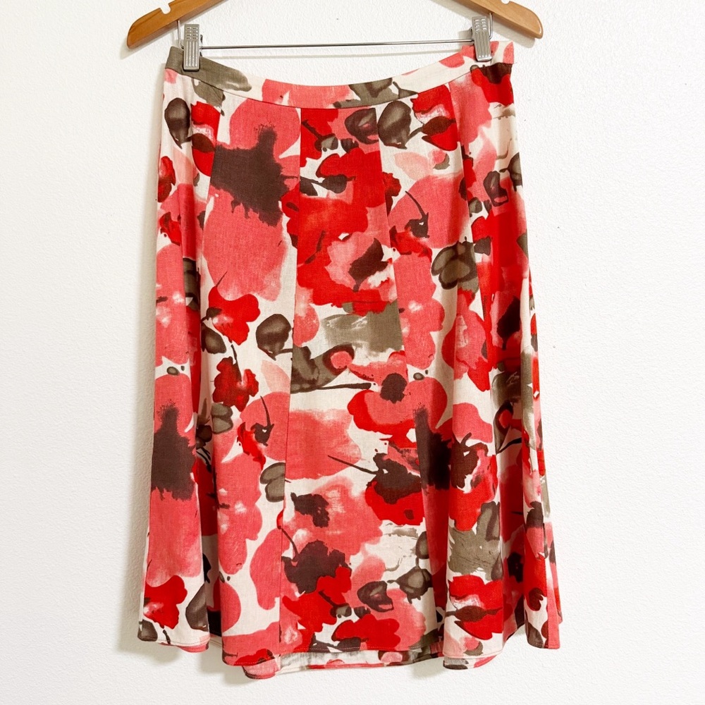 Coldwater Creek Garden Party Floral Linen Blend Midi Skirt